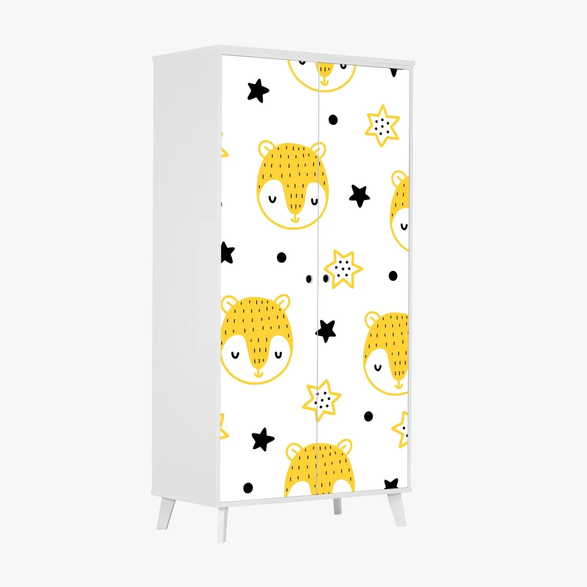 Naklejka na szafę słodkie żółte buźki zwierząt we wzorze do pokoju dziecięcego – Wallissimo® Naklejka na szafę słodkie żółte buźki zwierząt we wzorze do pokoju dziecięcego – Wallissimo®