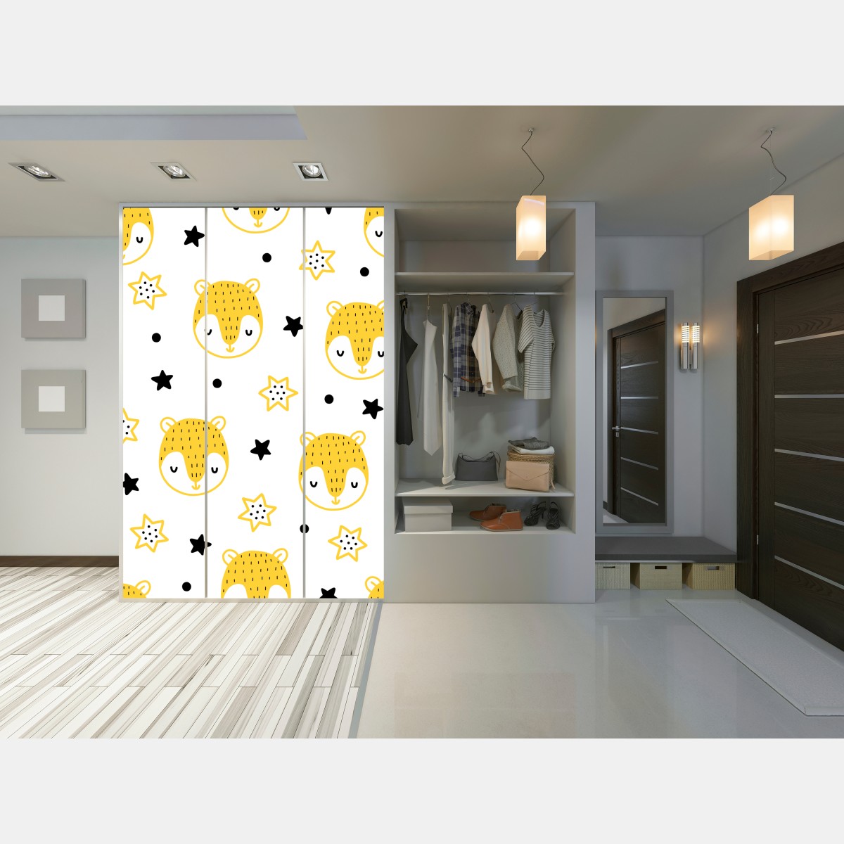 Naklejka na szafę słodkie żółte buźki zwierząt we wzorze do pokoju dziecięcego – Wallissimo® Naklejka na szafę słodkie żółte buźki zwierząt we wzorze do pokoju dziecięcego – Wallissimo®