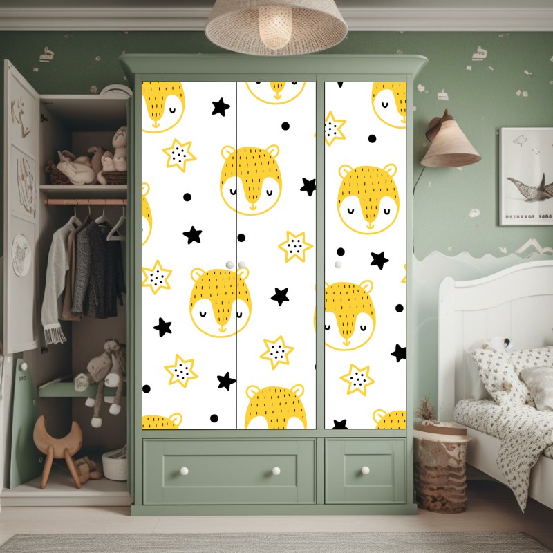 Naklejka na szafę słodkie żółte buźki zwierząt we wzorze do pokoju dziecięcego – Wallissimo® Naklejka na szafę słodkie żółte buźki zwierząt we wzorze do pokoju dziecięcego – Wallissimo®