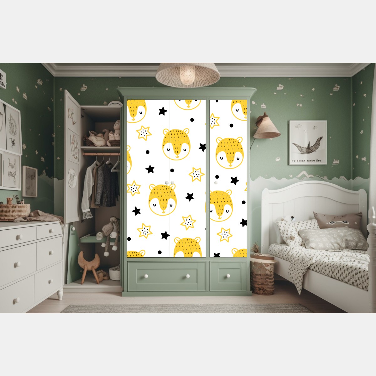 Naklejka na szafę słodkie żółte buźki zwierząt we wzorze do pokoju dziecięcego – Wallissimo® Naklejka na szafę słodkie żółte buźki zwierząt we wzorze do pokoju dziecięcego – Wallissimo®