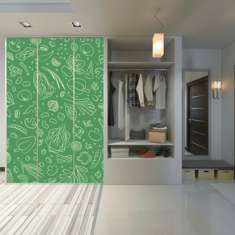 Naklejka na szafę zielony wzór z warzywami – Wallissimo® Naklejka na szafę zielony wzór z warzywami – Wallissimo®