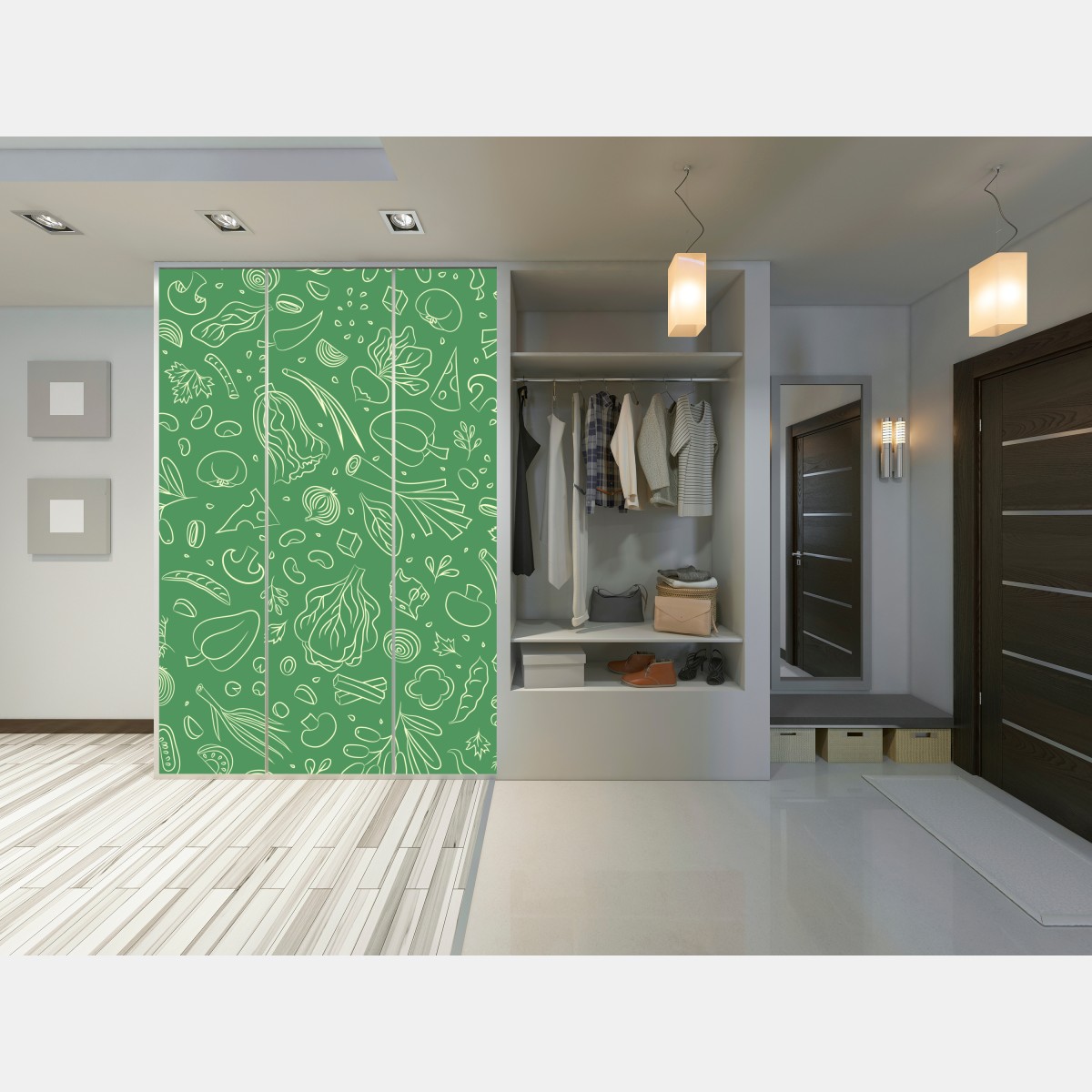 Naklejka na szafę zielony wzór z warzywami – Wallissimo® Naklejka na szafę zielony wzór z warzywami – Wallissimo®