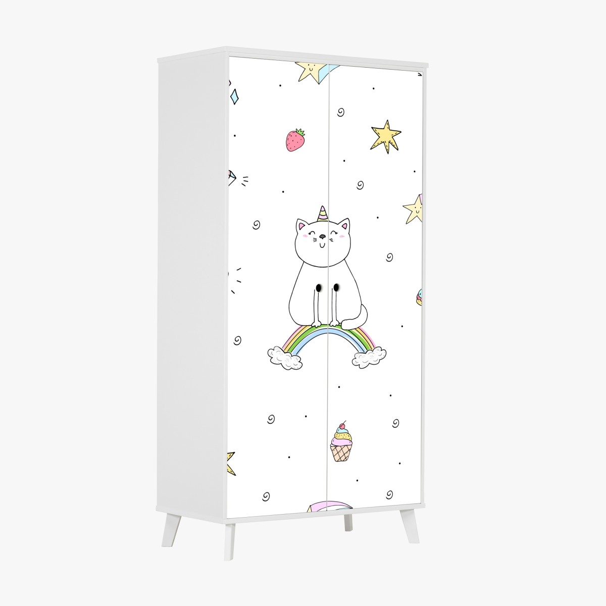 Wardrobe sticker pastel unicorn cat and rainbow pattern