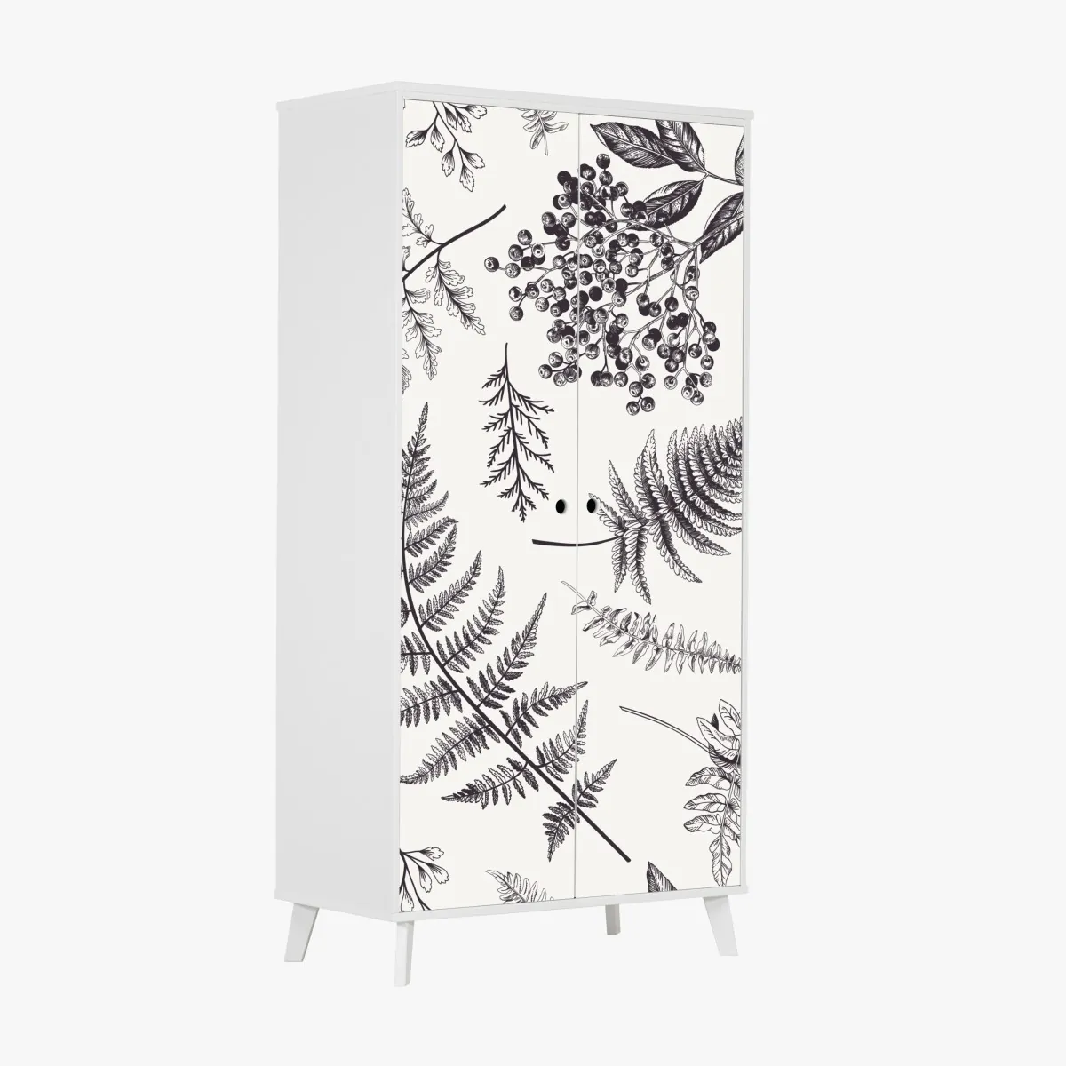 Naklejka na szafę monochromatyczny botaniczny wzór liści – Wallissimo® Naklejka na szafę monochromatyczny botaniczny wzór liści – Wallissimo®