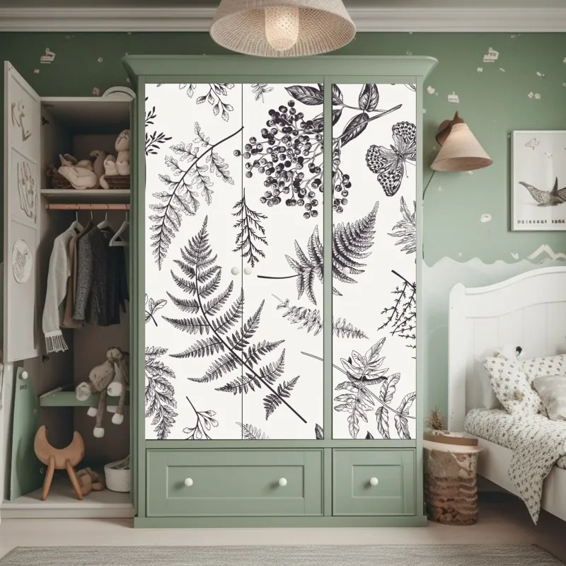 Naklejka na szafę niebieski kwiatowy wzór toile – Wallissimo®