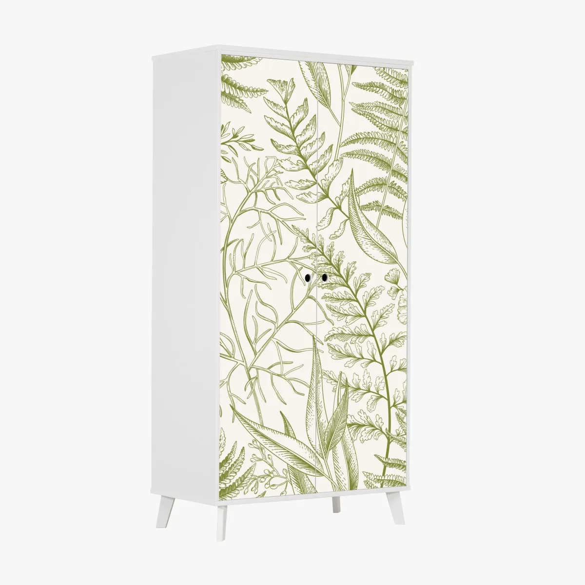 Naklejka na szafę ręcznie rysowane zielone liście – Wallissimo® Naklejka na szafę ręcznie rysowane zielone liście – Wallissimo®