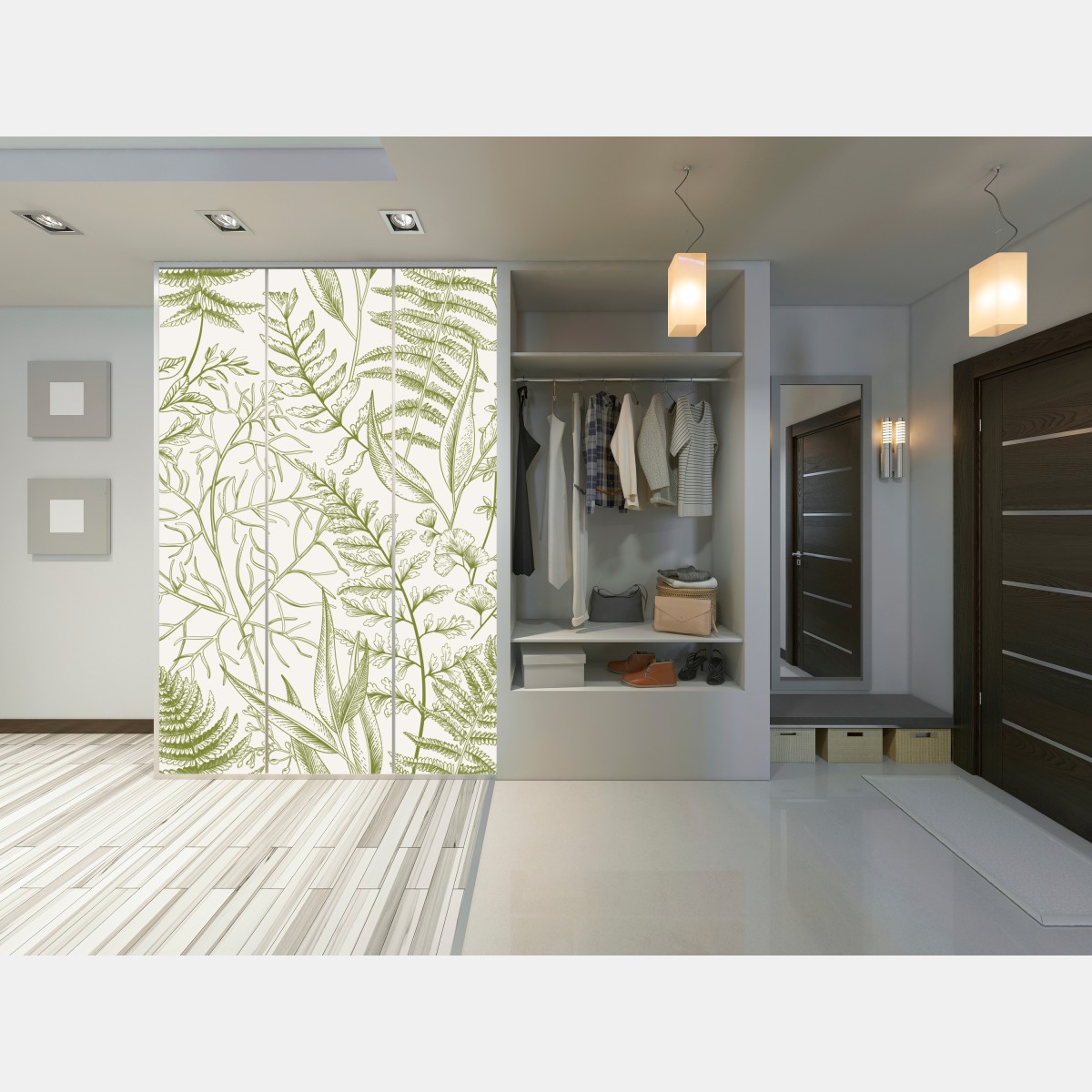 Naklejka na szafę ręcznie rysowane zielone liście – Wallissimo® Naklejka na szafę ręcznie rysowane zielone liście – Wallissimo®