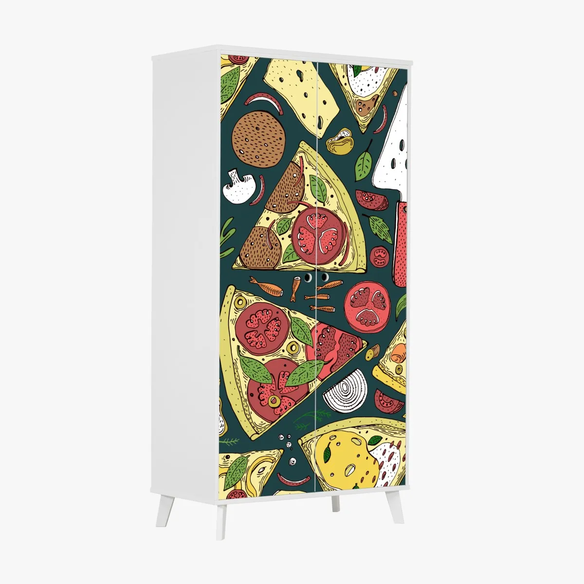 Naklejka na szafę kolorowy wzór plasterków pizzy – Wallissimo® Naklejka na szafę kolorowy wzór plasterków pizzy – Wallissimo®