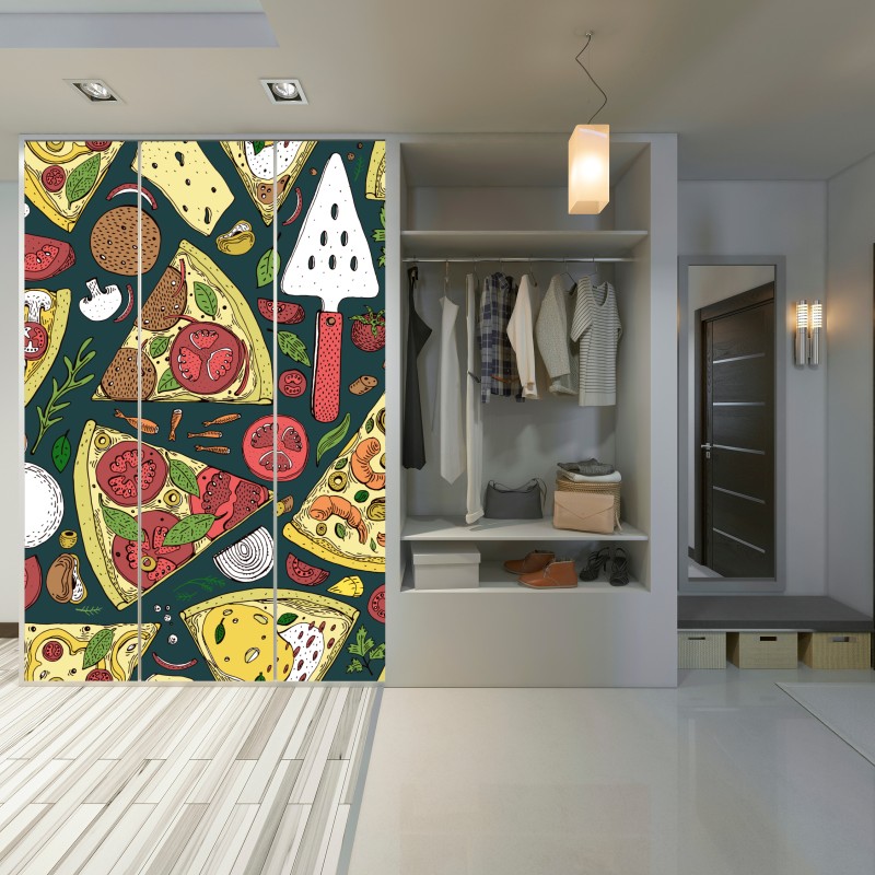Naklejka na szafę kolorowy wzór plasterków pizzy – Wallissimo® Naklejka na szafę kolorowy wzór plasterków pizzy – Wallissimo®