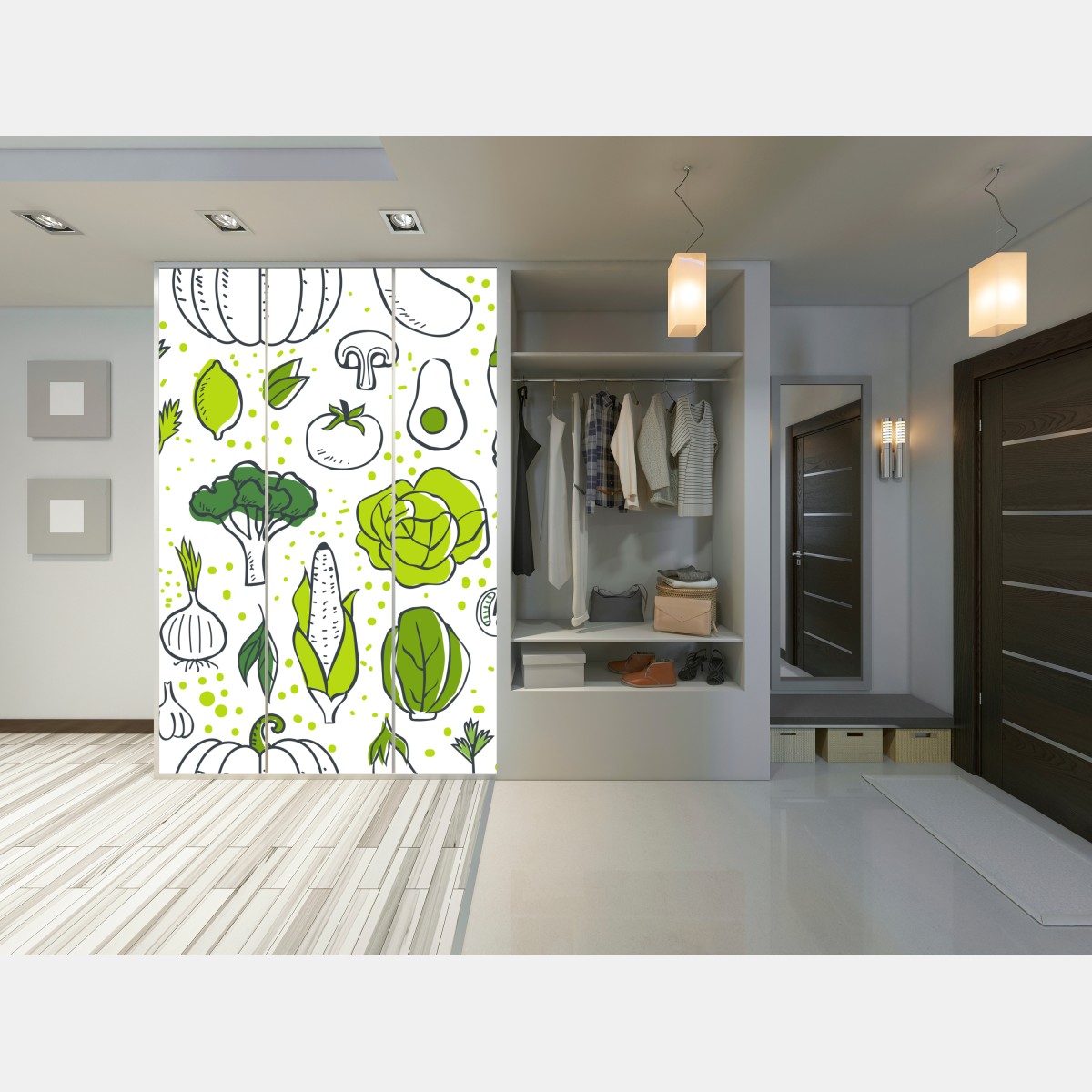 Naklejka na szafę wzór z zielonymi warzywami – Wallissimo® Naklejka na szafę wzór z zielonymi warzywami – Wallissimo®