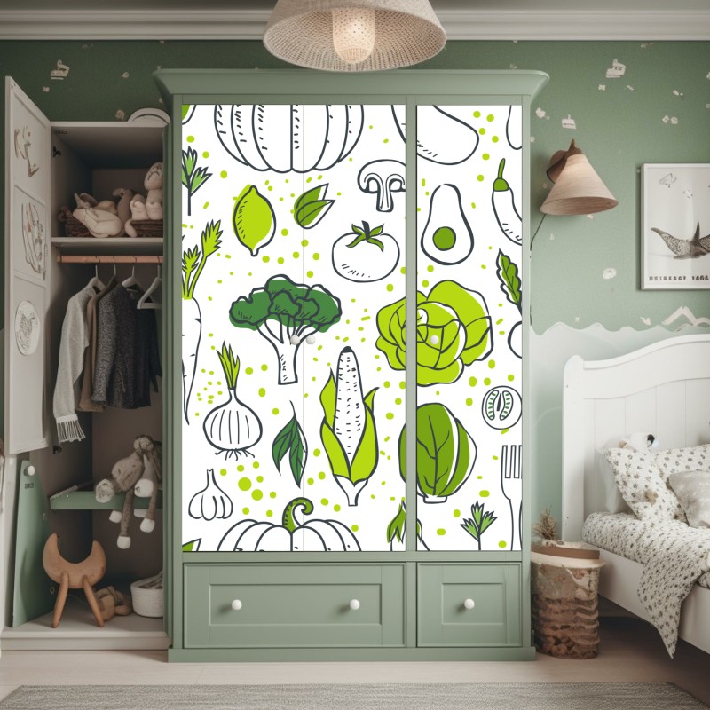 Naklejka na szafę wzór z zielonymi warzywami – Wallissimo® Naklejka na szafę wzór z zielonymi warzywami – Wallissimo®