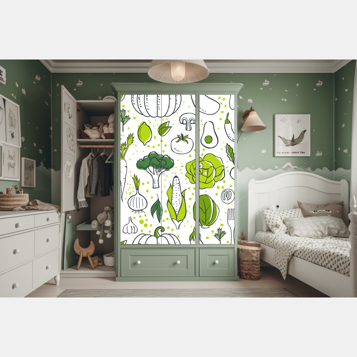 Naklejka na szafę wzór z zielonymi warzywami – Wallissimo® Naklejka na szafę wzór z zielonymi warzywami – Wallissimo®