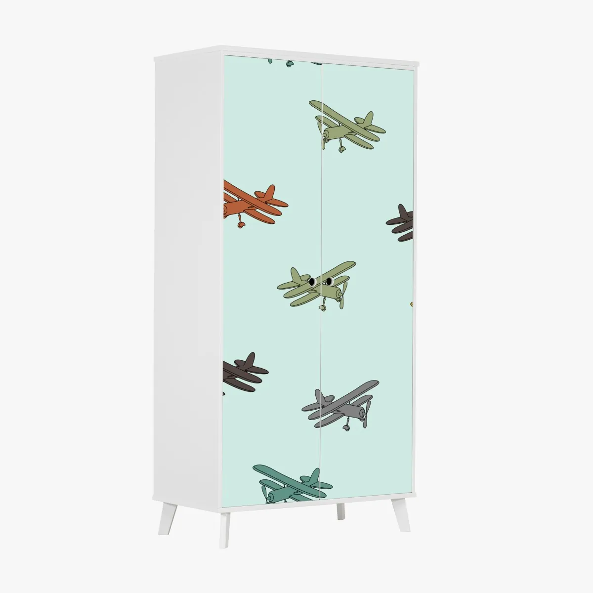 Naklejka na szafę wzór z dwupłatowcami na turkusowym tle – Wallissimo® Naklejka na szafę wzór z dwupłatowcami na turkusowym tle – Wallissimo®