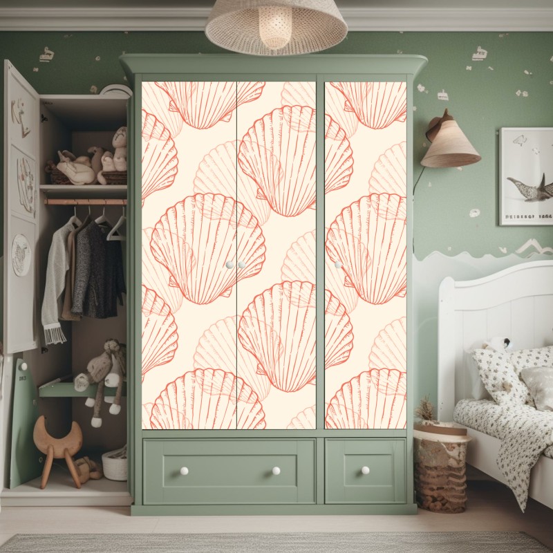 Naklejka na szafę koralowy wzór muszli przegrzebek – Wallissimo® Naklejka na szafę koralowy wzór muszli przegrzebek – Wallissimo®