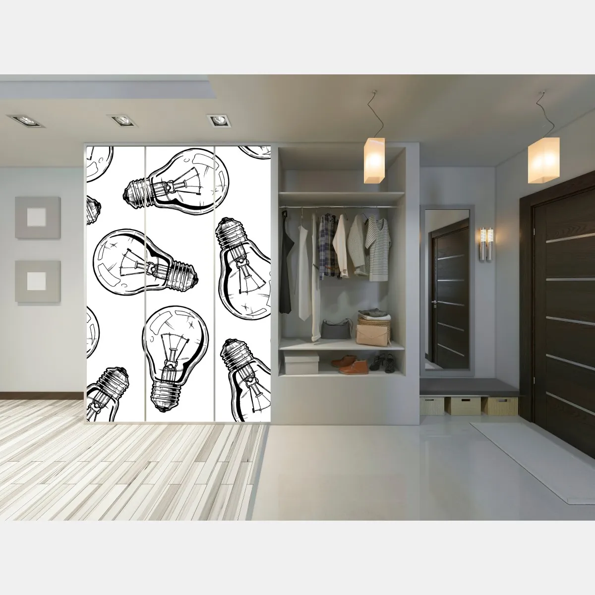 Naklejka na szafę ręcznie rysowany wzór żarówki – Wallissimo® Naklejka na szafę ręcznie rysowany wzór żarówki – Wallissimo®