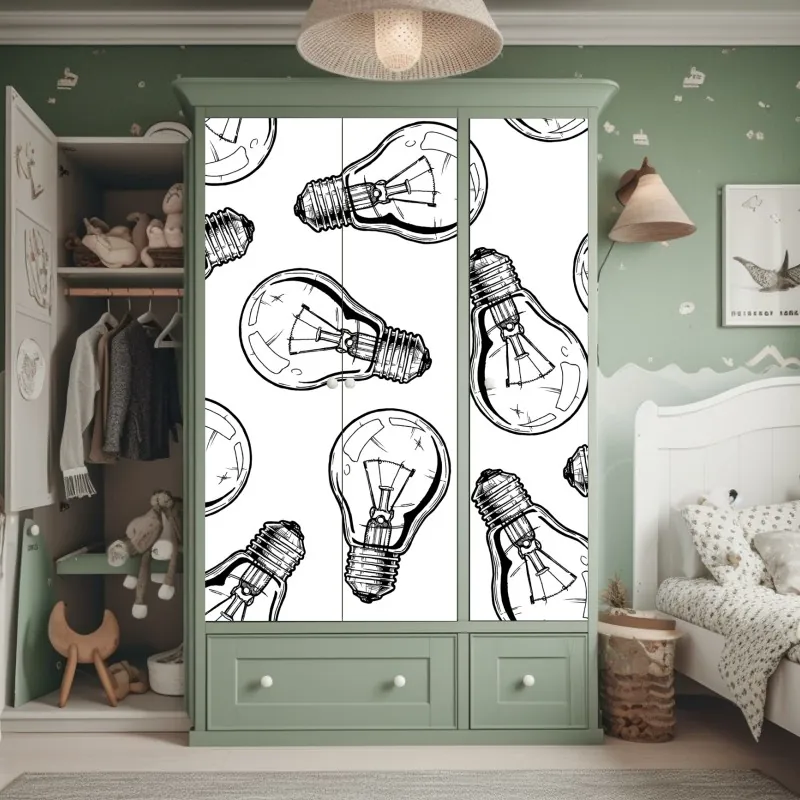 Naklejka na szafę ręcznie rysowany wzór żarówki – Wallissimo® Naklejka na szafę ręcznie rysowany wzór żarówki – Wallissimo®