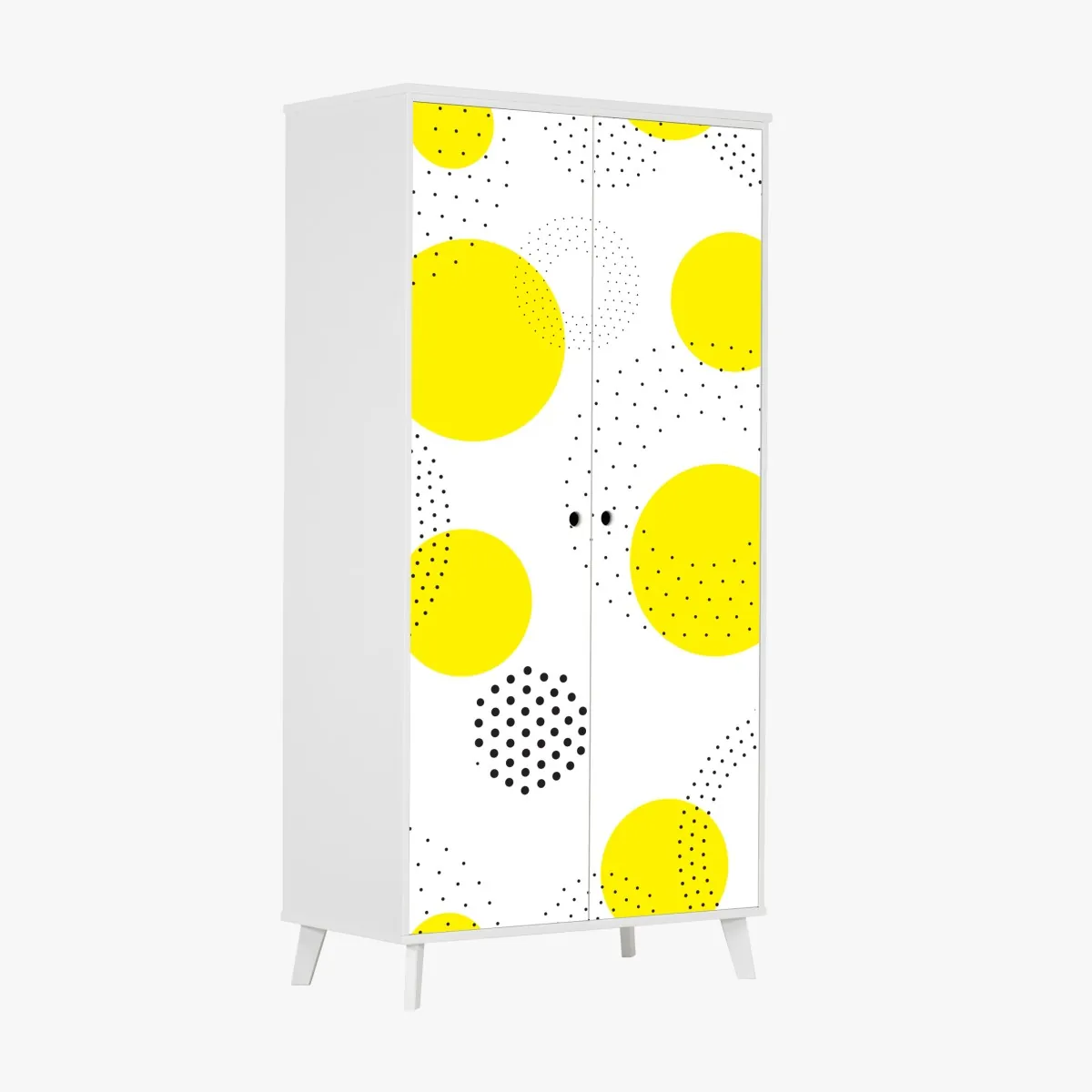 Naklejka na szafę jasny żółty wzór w kropki do pokoju – Wallissimo® Naklejka na szafę jasny żółty wzór w kropki do pokoju – Wallissimo®