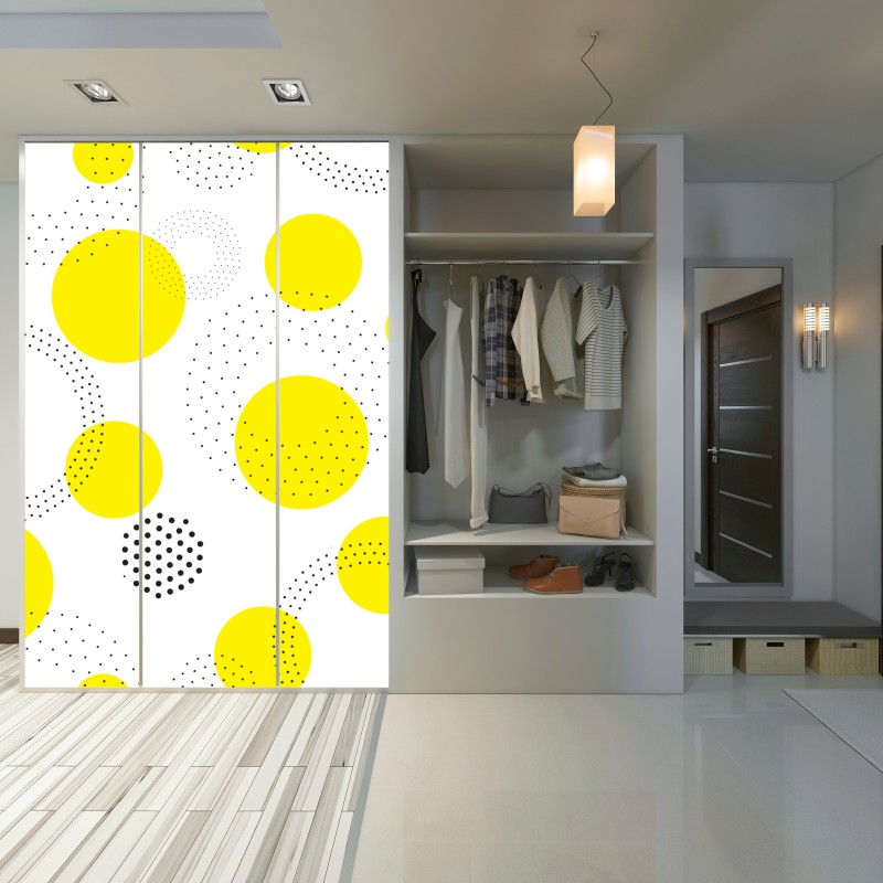 Naklejka na szafę jasny żółty wzór w kropki do pokoju – Wallissimo® Naklejka na szafę jasny żółty wzór w kropki do pokoju – Wallissimo®