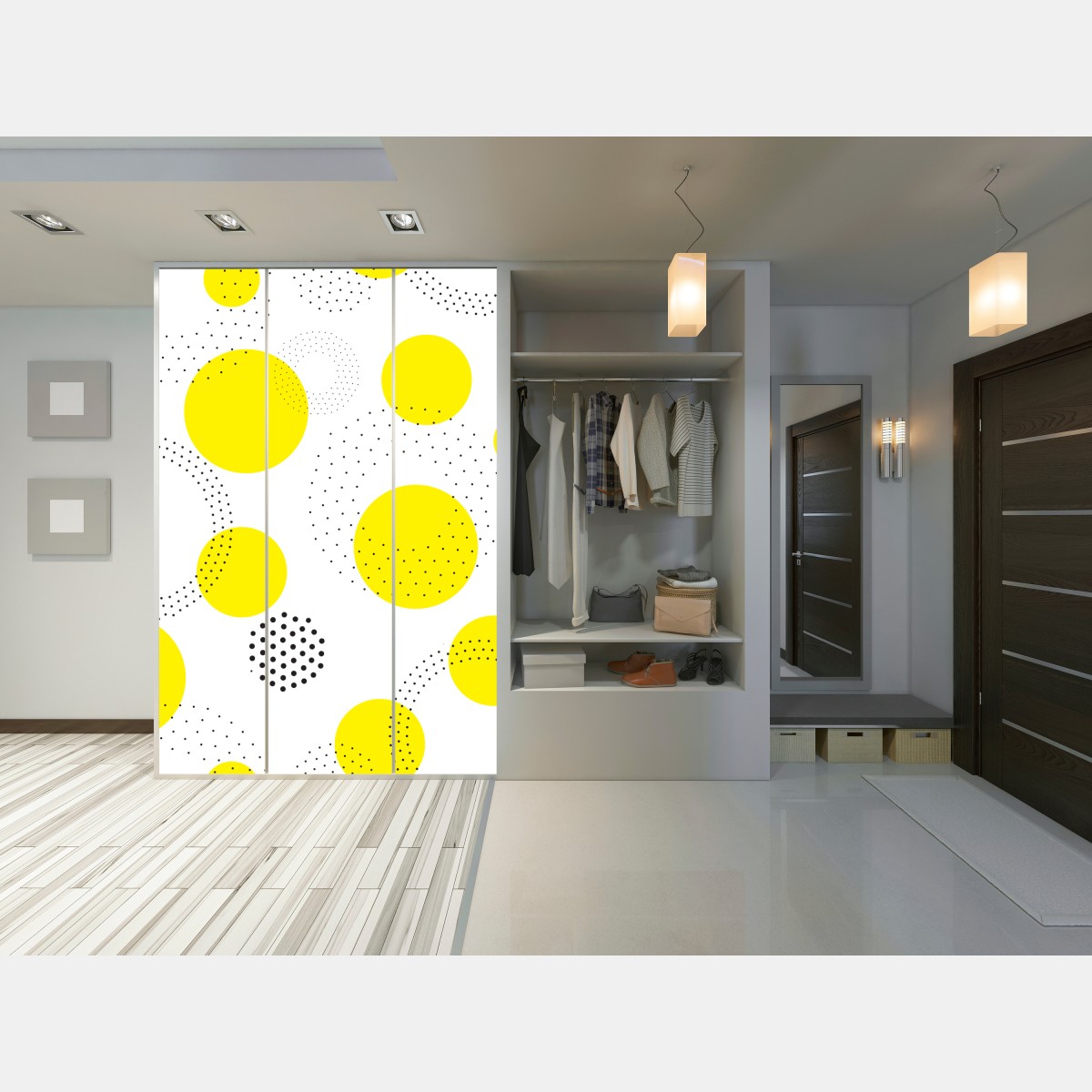 Naklejka na szafę jasny żółty wzór w kropki do pokoju – Wallissimo® Naklejka na szafę jasny żółty wzór w kropki do pokoju – Wallissimo®