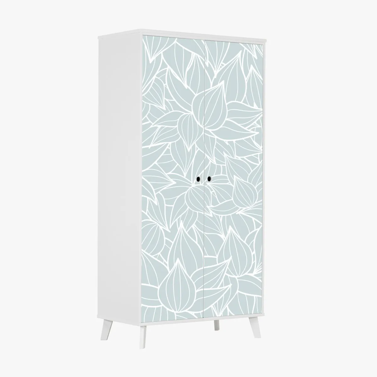Naklejka na szafę delikatny turkusowy wzór liści – Wallissimo® Naklejka na szafę delikatny turkusowy wzór liści – Wallissimo®