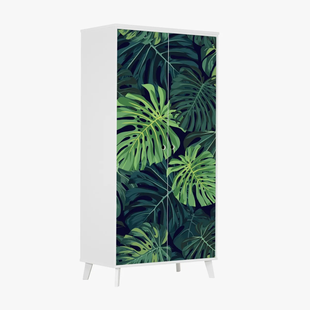 Naklejka na szafę wzór z tropikalnymi liśćmi monstera – Wallissimo® Naklejka na szafę wzór z tropikalnymi liśćmi monstera – Wallissimo®