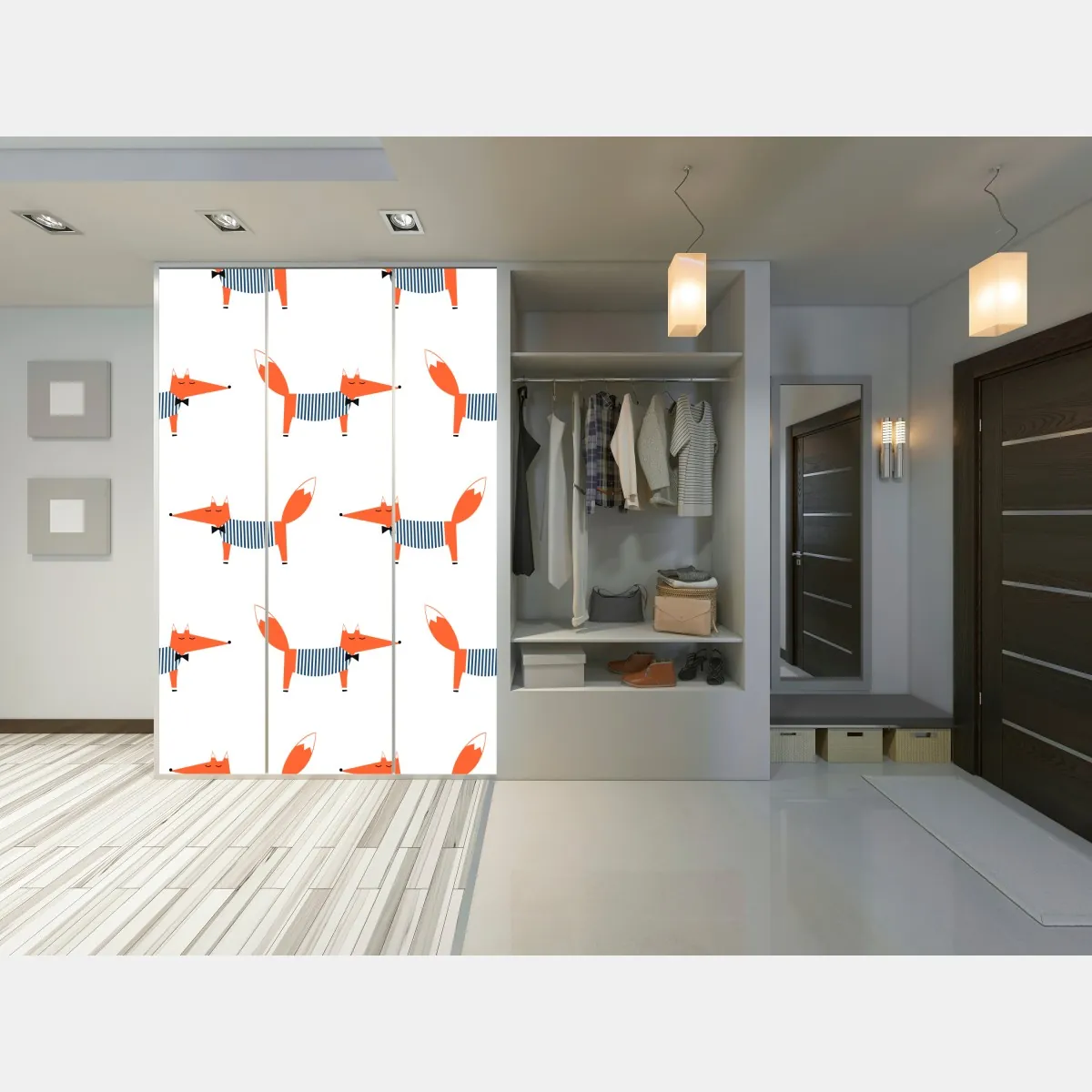 Naklejka na szafę uroczy pasiasty wzór z lisem – Wallissimo® Naklejka na szafę uroczy pasiasty wzór z lisem – Wallissimo®