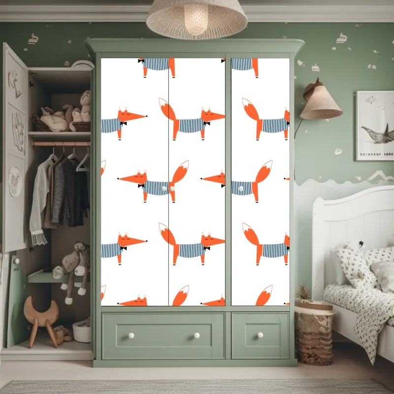 Naklejka na szafę uroczy pasiasty wzór z lisem – Wallissimo® Naklejka na szafę uroczy pasiasty wzór z lisem – Wallissimo®