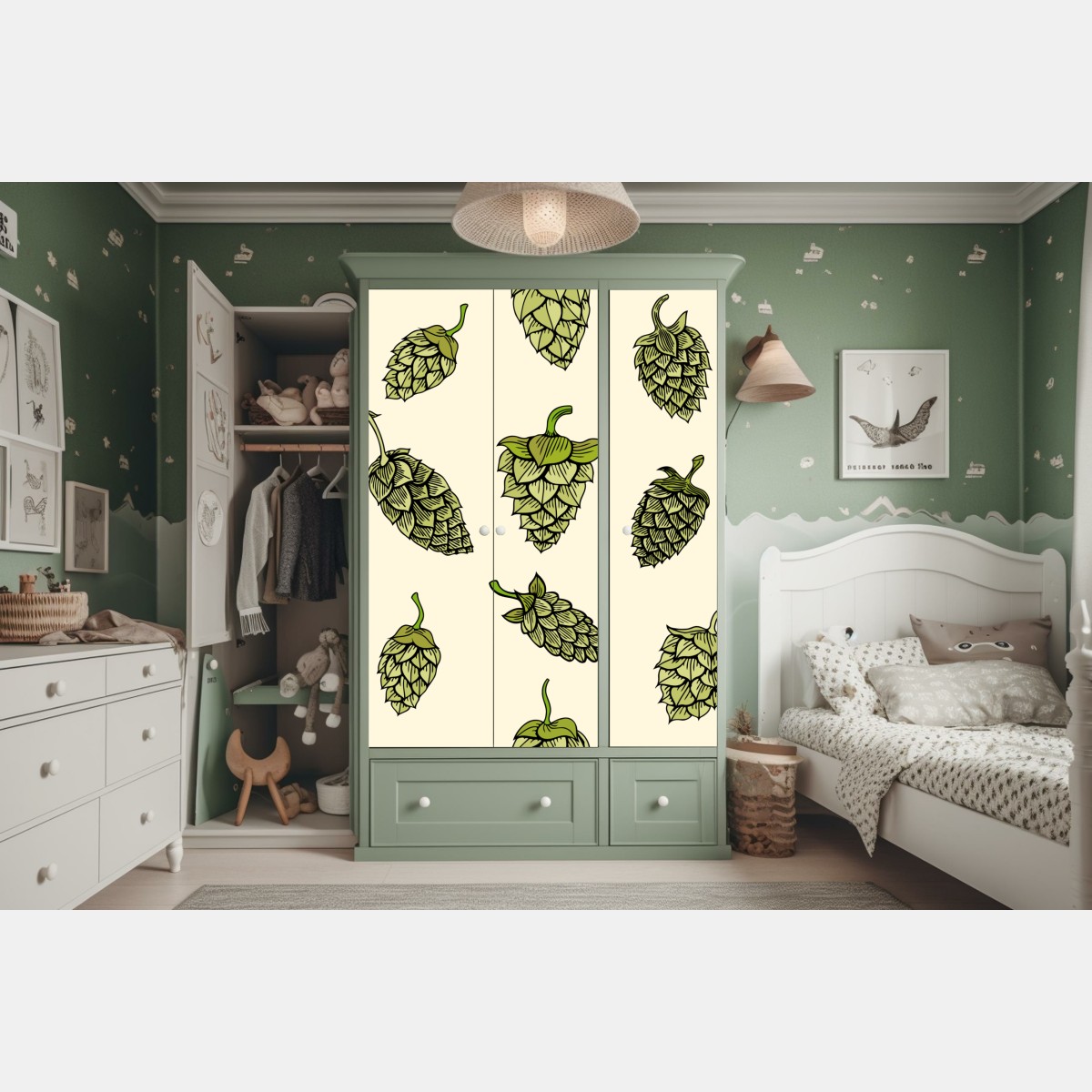 Naklejka na szafę ręcznie rysowany wzór chmielu – Wallissimo® Naklejka na szafę ręcznie rysowany wzór chmielu – Wallissimo®