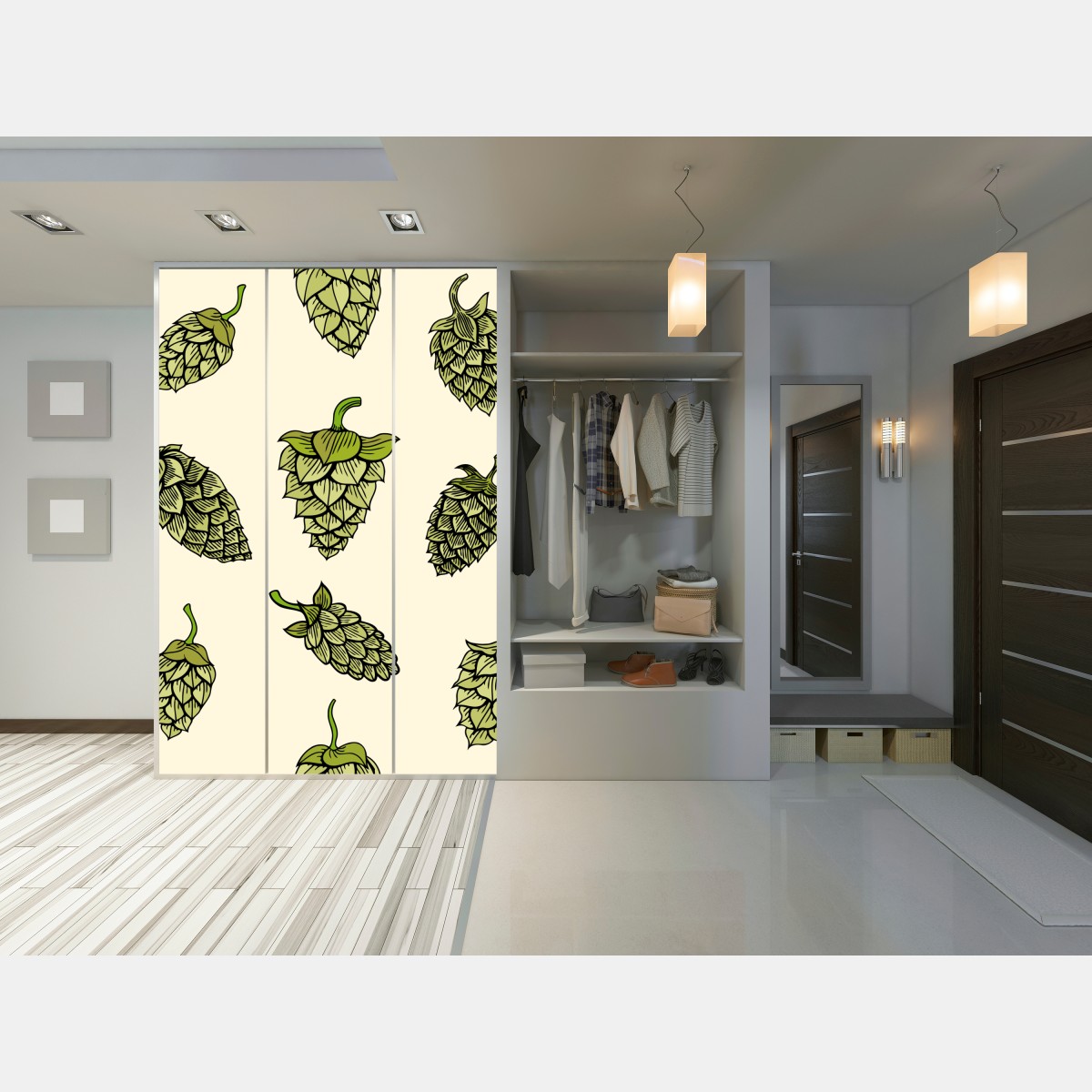 Naklejka na szafę ręcznie rysowany wzór chmielu – Wallissimo® Naklejka na szafę ręcznie rysowany wzór chmielu – Wallissimo®