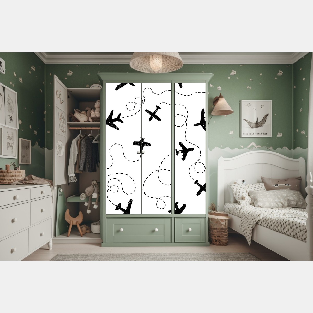 Naklejka na szafę ręcznie rysowany wzór samolotów – Wallissimo® Naklejka na szafę ręcznie rysowany wzór samolotów – Wallissimo®