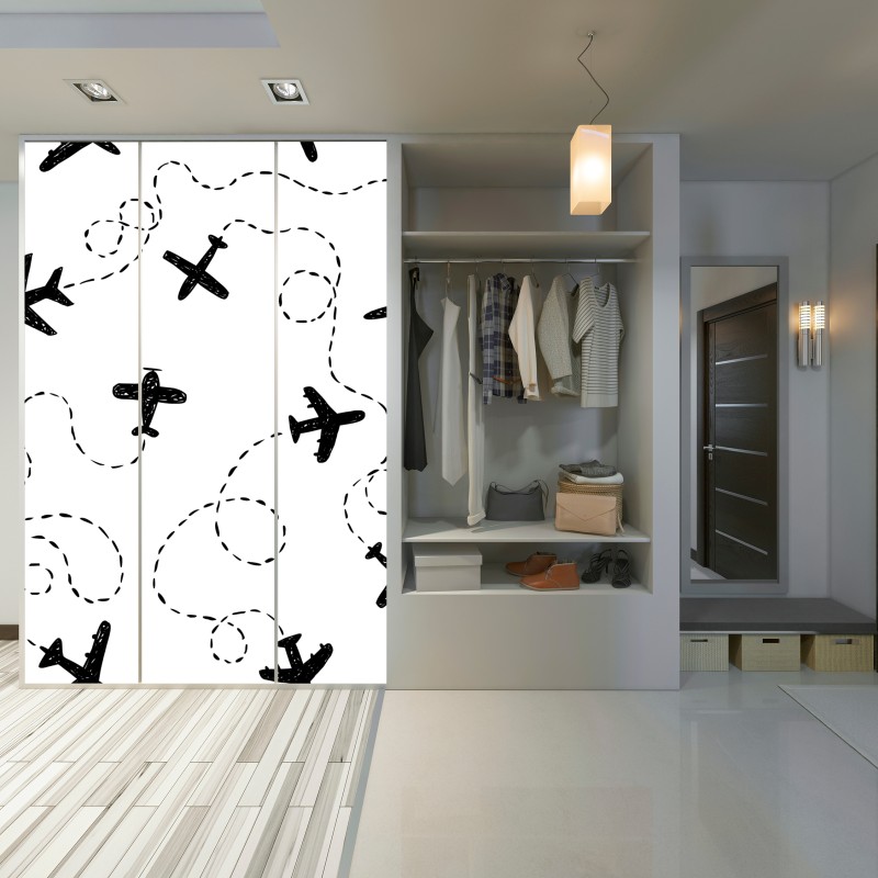 Naklejka na szafę ręcznie rysowany wzór samolotów – Wallissimo® Naklejka na szafę ręcznie rysowany wzór samolotów – Wallissimo®