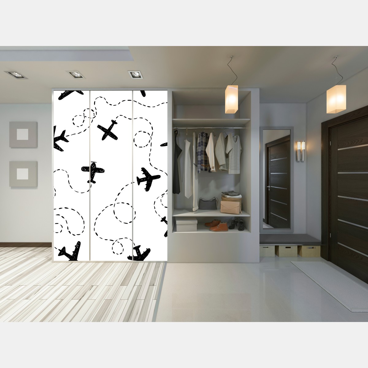 Naklejka na szafę ręcznie rysowany wzór samolotów – Wallissimo® Naklejka na szafę ręcznie rysowany wzór samolotów – Wallissimo®