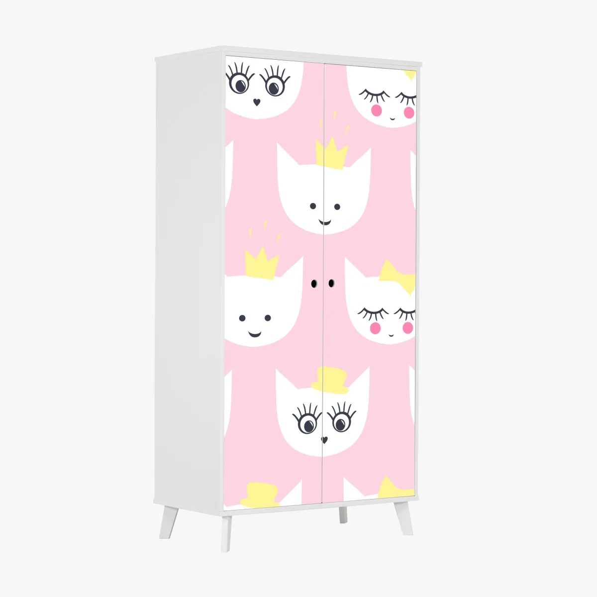 Naklejka na szafę różowy wzór z kocimi buźkami – Wallissimo® Naklejka na szafę różowy wzór z kocimi buźkami – Wallissimo®