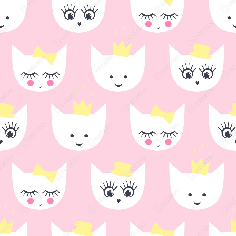 Naklejka na szafę różowy wzór z kocimi buźkami – Wallissimo® Naklejka na szafę różowy wzór z kocimi buźkami – Wallissimo®