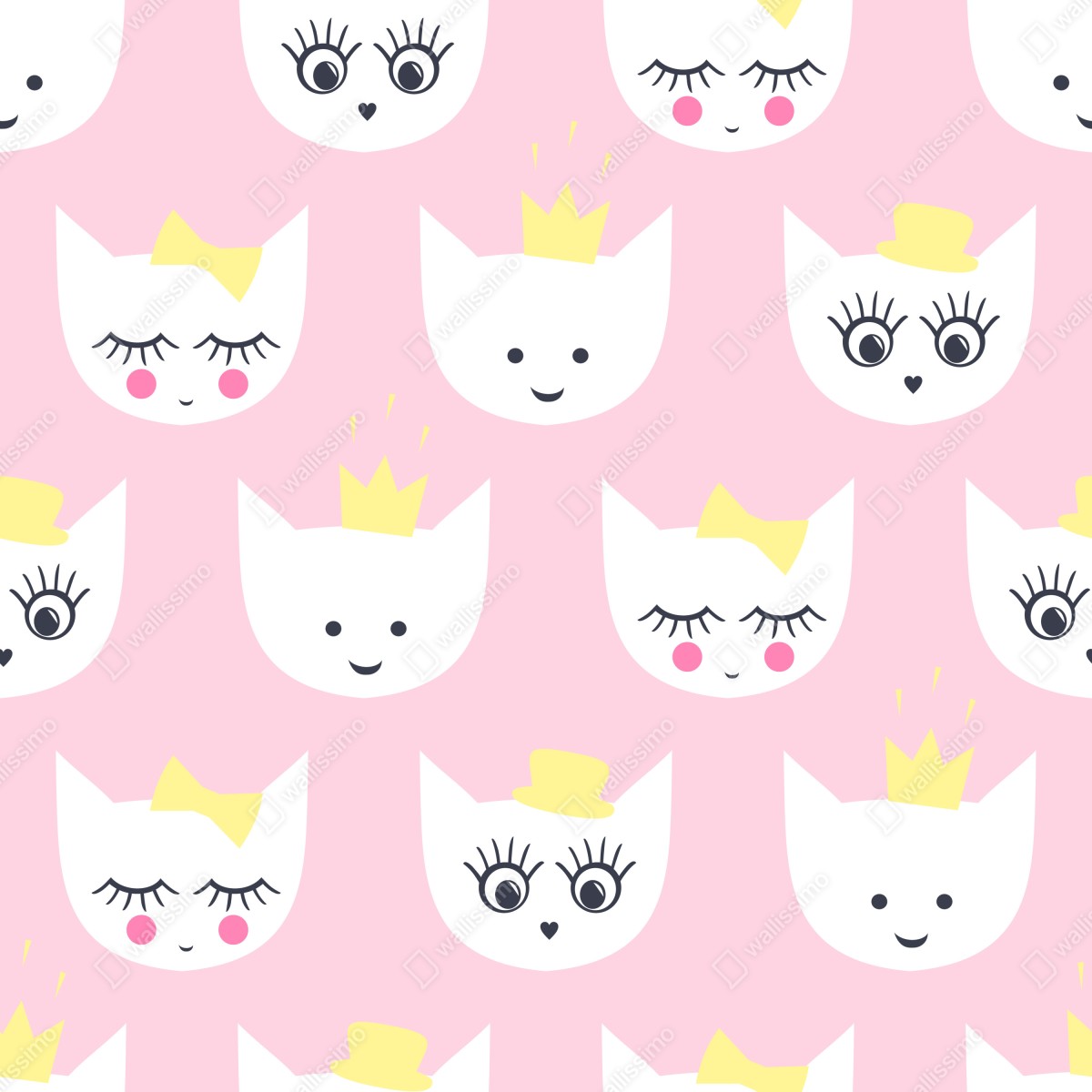 Naklejka na szafę różowy wzór z kocimi buźkami – Wallissimo® Naklejka na szafę różowy wzór z kocimi buźkami – Wallissimo®