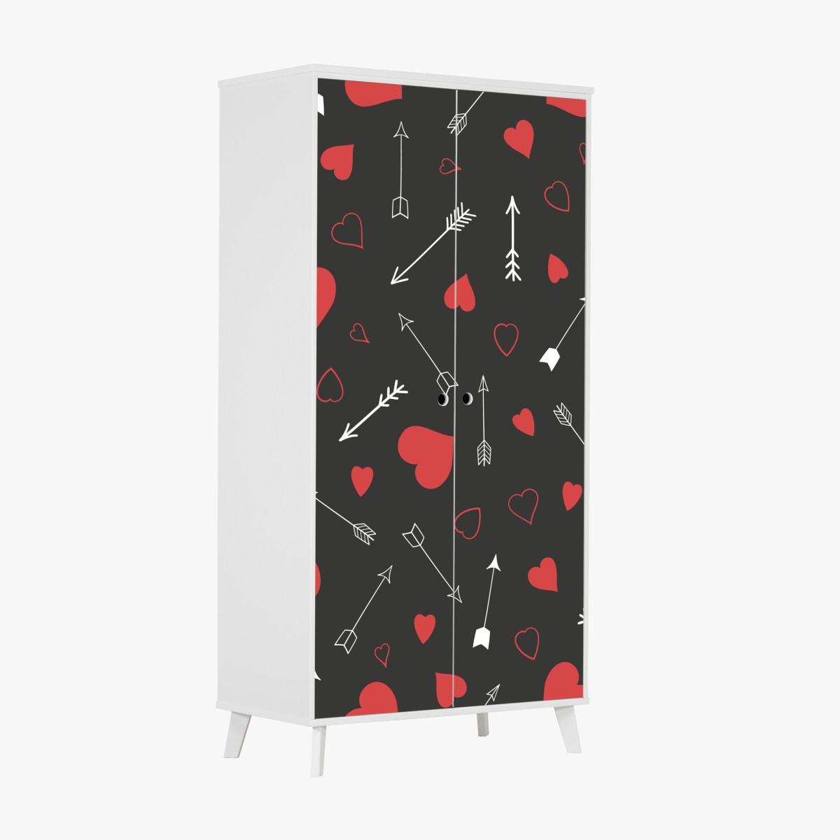 Wardrobe sticker red hearts and arrows pattern