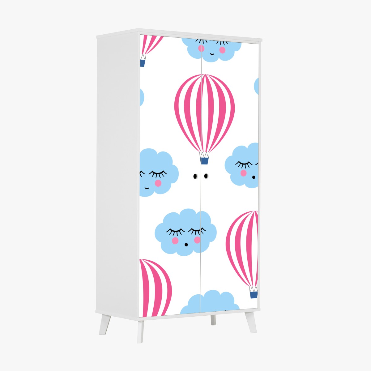 Wardrobe sticker pastel clouds and hot air balloons pattern