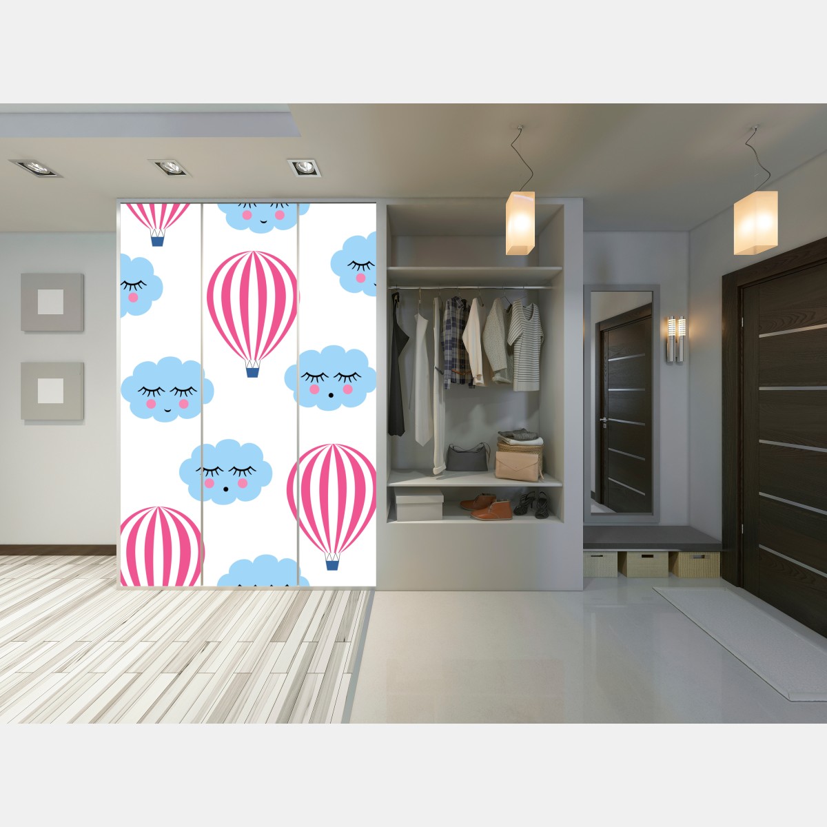 Naklejka na szafę pastelowe chmury i balony wzór – Wallissimo® Naklejka na szafę pastelowe chmury i balony wzór – Wallissimo®