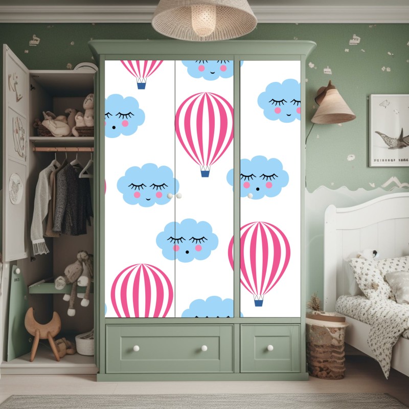 Naklejka na szafę pastelowe chmury i balony wzór – Wallissimo® Naklejka na szafę pastelowe chmury i balony wzór – Wallissimo®
