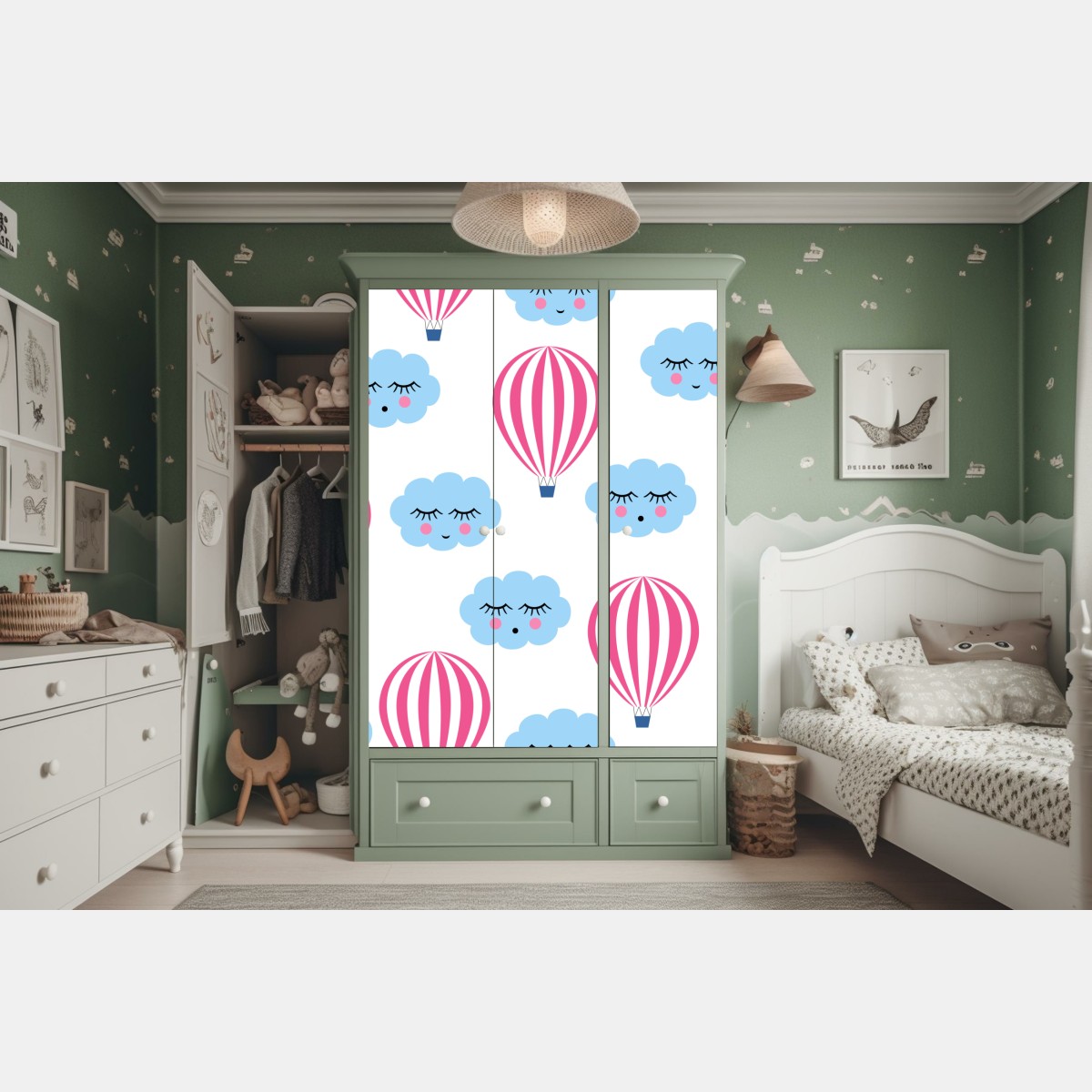 Naklejka na szafę pastelowe chmury i balony wzór – Wallissimo® Naklejka na szafę pastelowe chmury i balony wzór – Wallissimo®