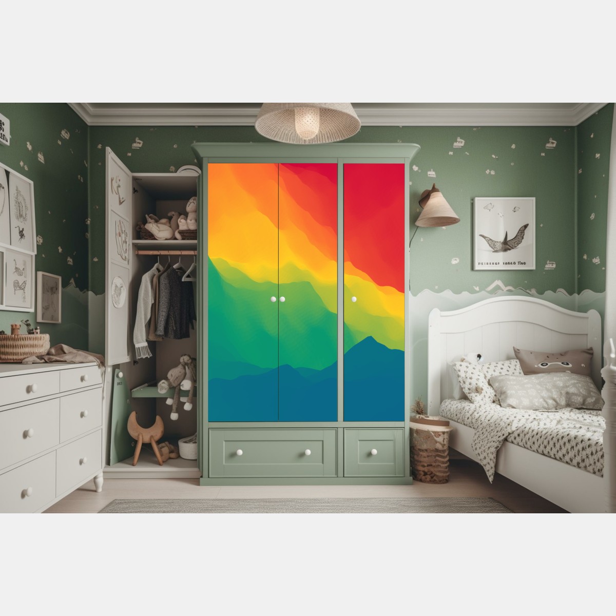 Naklejka na szafę żywy warstwowy gradient górski – Wallissimo® Naklejka na szafę żywy warstwowy gradient górski – Wallissimo®