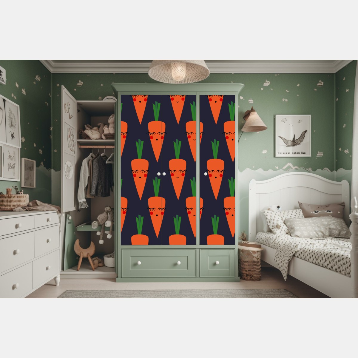 Naklejka na szafę słodki wzór marchewki dla dzieci – Wallissimo® Naklejka na szafę słodki wzór marchewki dla dzieci – Wallissimo®
