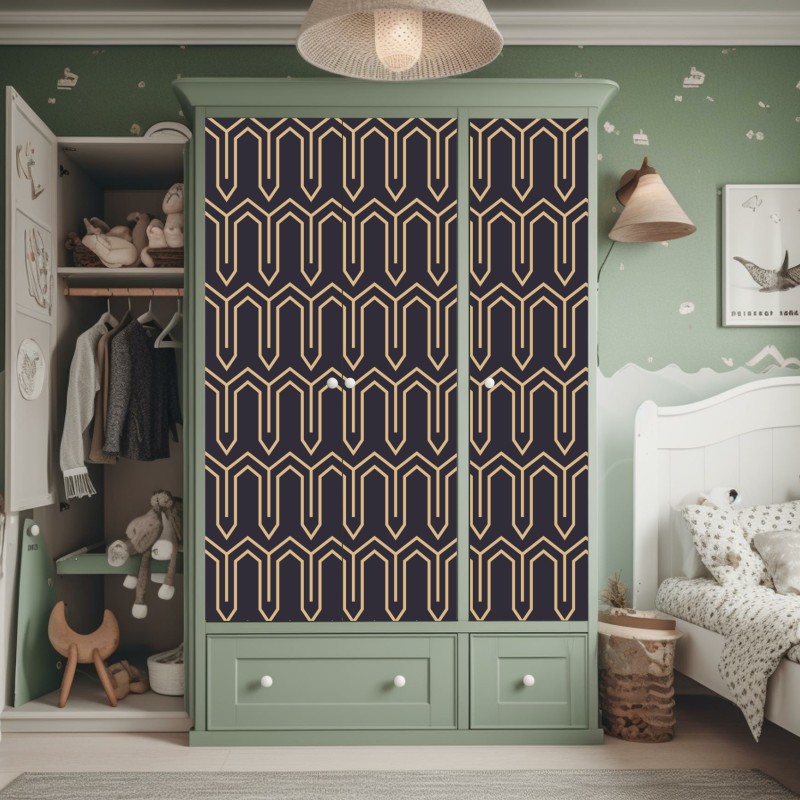 Naklejka na szafę art deco geometryczny wzór w złocie na czarnym tle – Wallissimo® Naklejka na szafę art deco geometryczny wzór w złocie na czarnym tle – Wallissimo®