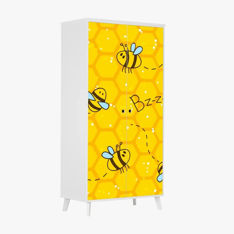 Naklejka na szafę uroczy wzór z pszczołami i plastrem miodu