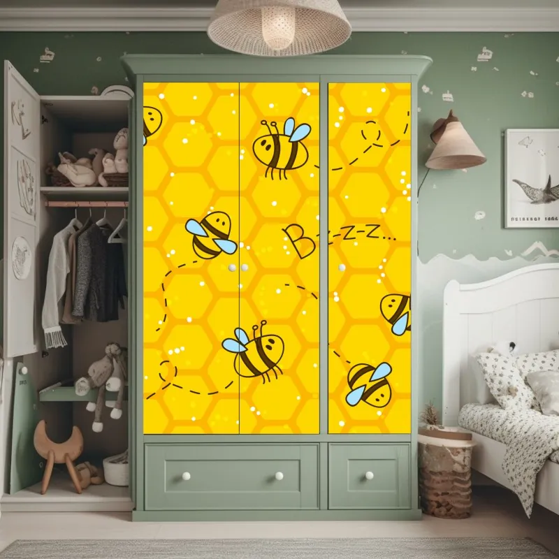 Naklejka na szafę turkusowo-złota abstrakcja ze złotymi żyłami – Wallissimo®