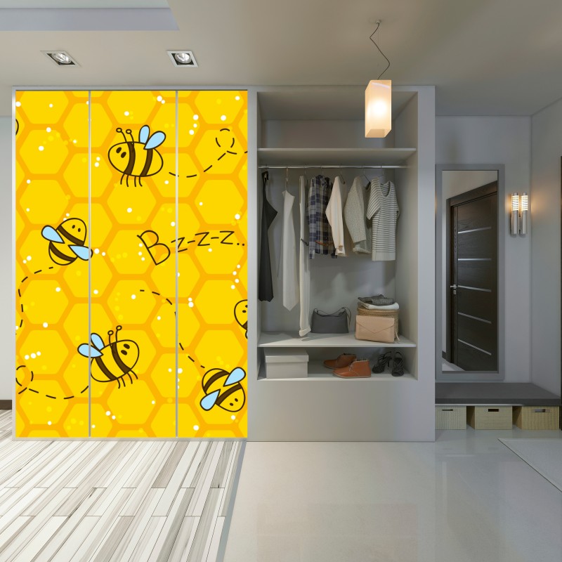 Naklejka na szafę uroczy wzór z pszczołami i plastrem miodu – Wallissimo® Naklejka na szafę uroczy wzór z pszczołami i plastrem miodu – Wallissimo®