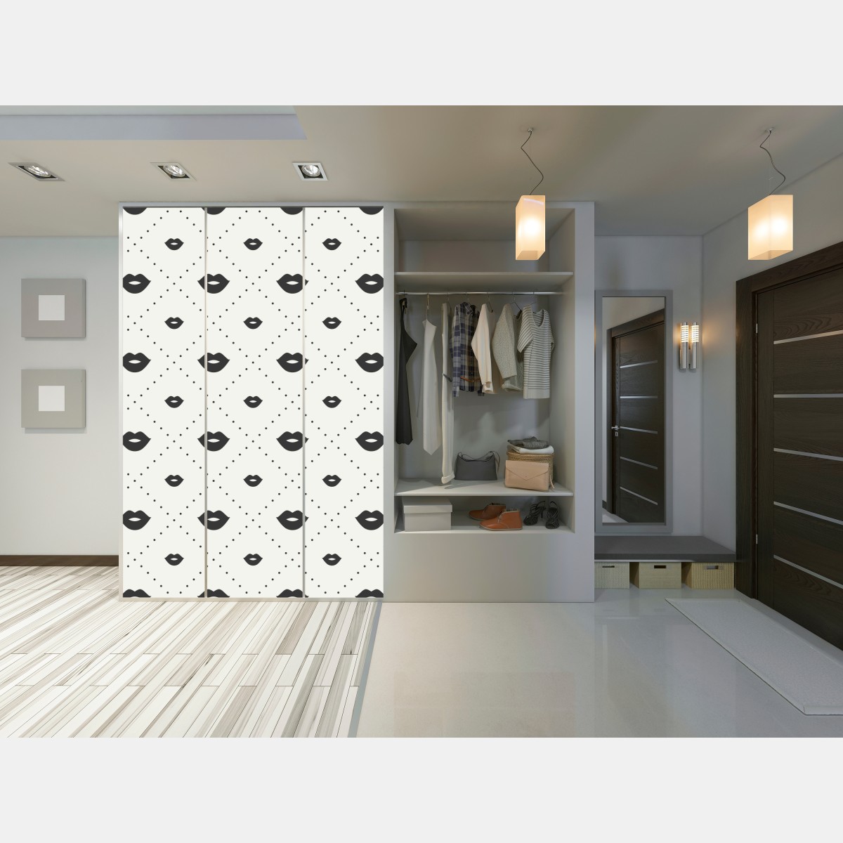 Naklejka na szafę minimalistyczny monochromatyczny wzór ust – Wallissimo® Naklejka na szafę minimalistyczny monochromatyczny wzór ust – Wallissimo®