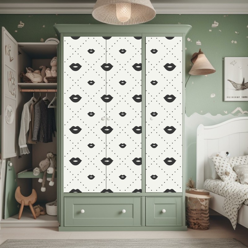 Naklejka na szafę minimalistyczny monochromatyczny wzór ust – Wallissimo® Naklejka na szafę minimalistyczny monochromatyczny wzór ust – Wallissimo®