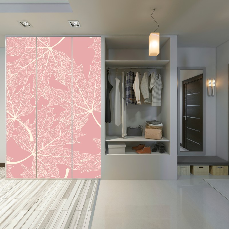 Naklejka na szafę delikatny różowy wzór liści – Wallissimo® Naklejka na szafę delikatny różowy wzór liści – Wallissimo®