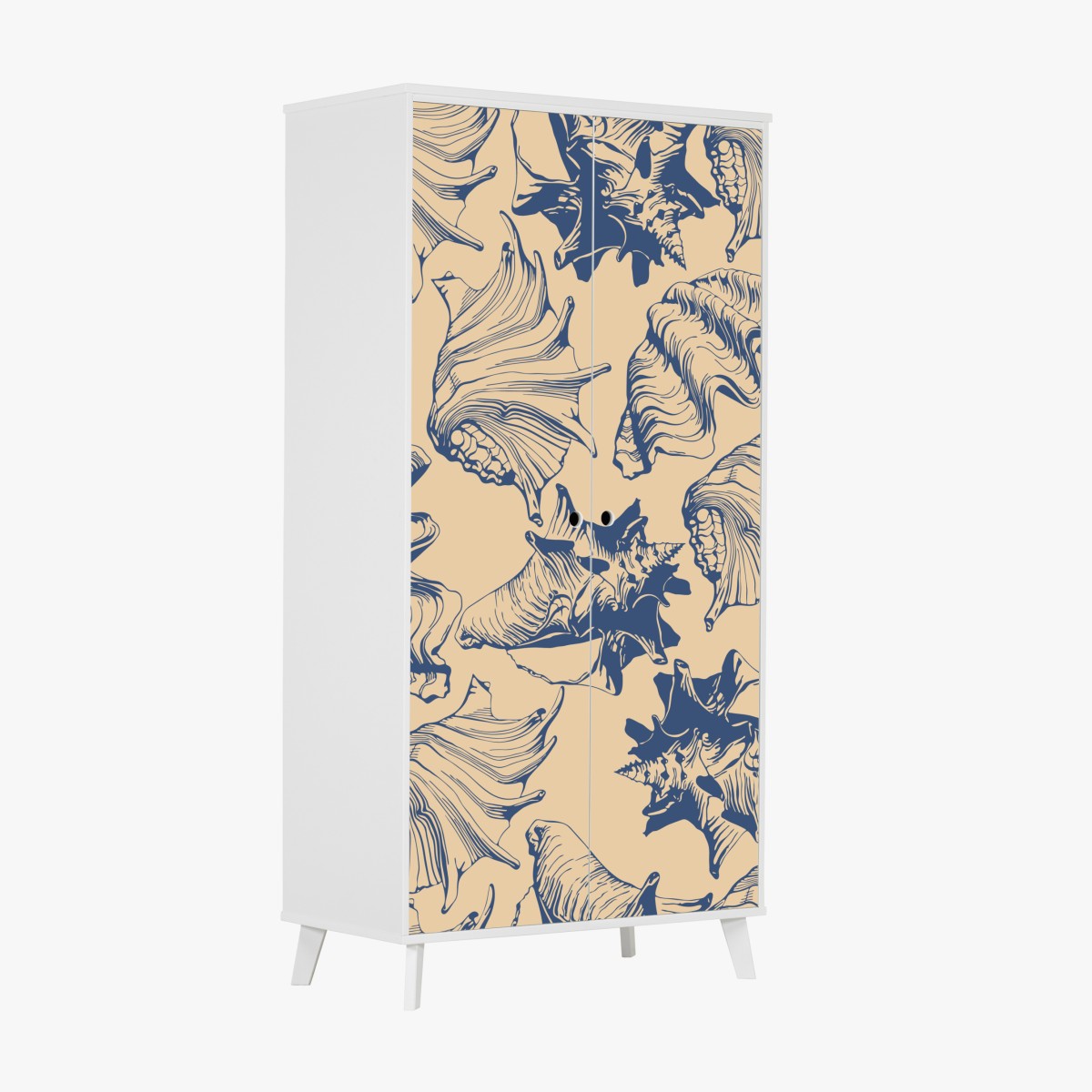 Wardrobe sticker nautical seashell pattern in blue and beige